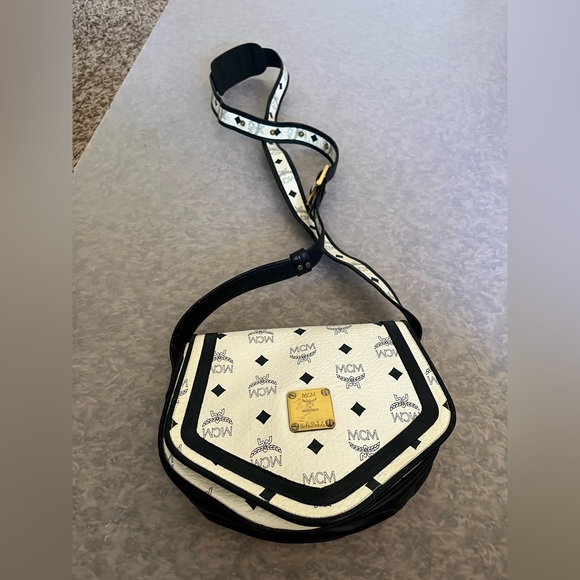 MCM Monogram Cream and Black Crossbody Bag